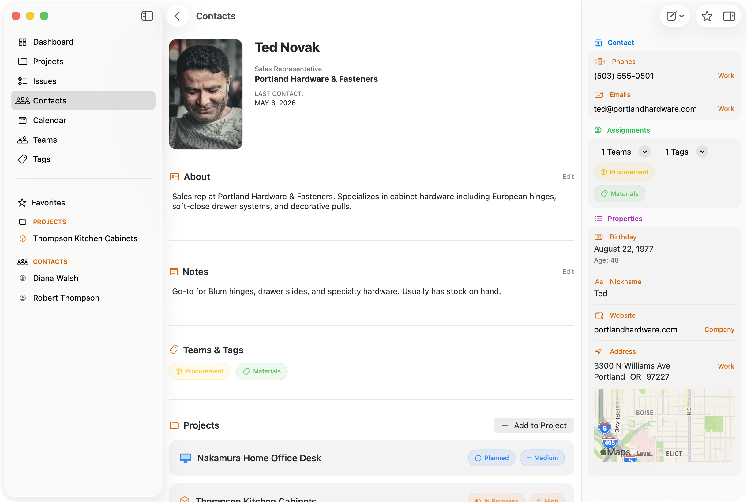 Contractor contact on Mac